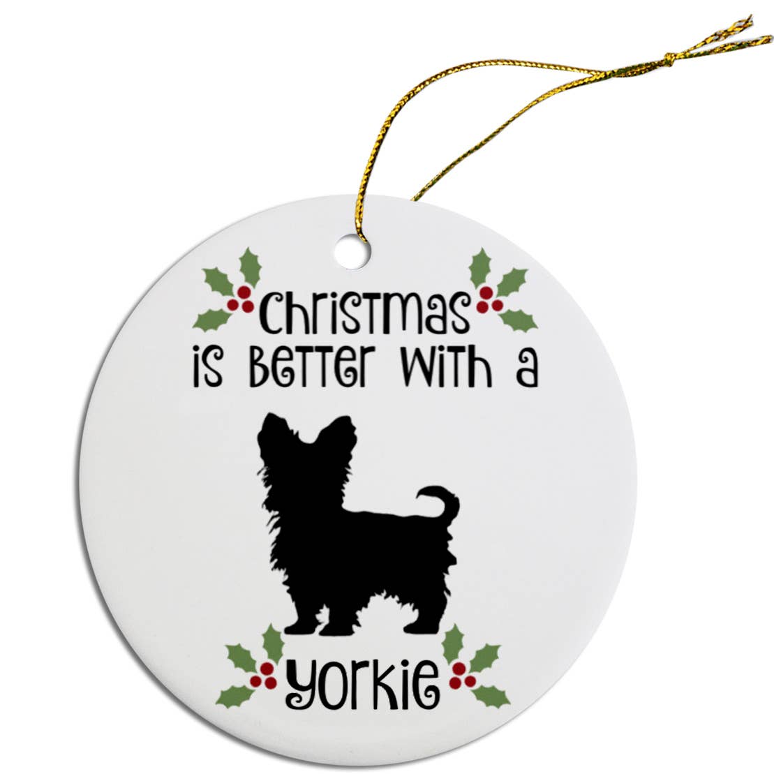 Yorkie Round Christmas Ornament