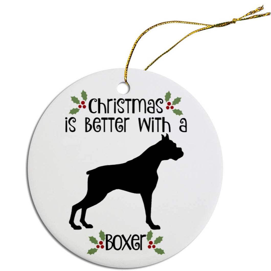 Boxer Round Ceramic Christmas Ornament