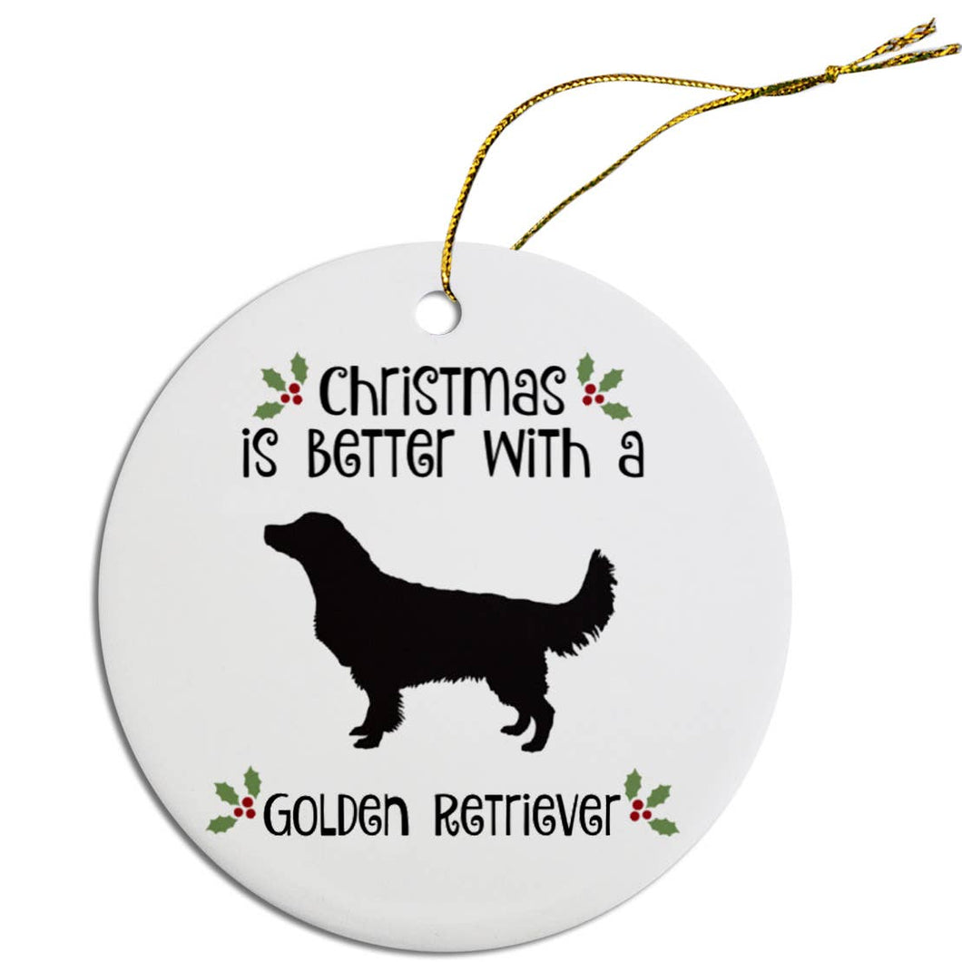Golden Retriever Round Ceramic Christmas Ornament