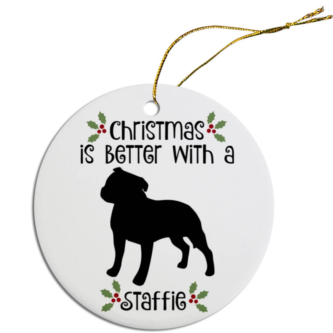Staffie Round Christmas Ornament