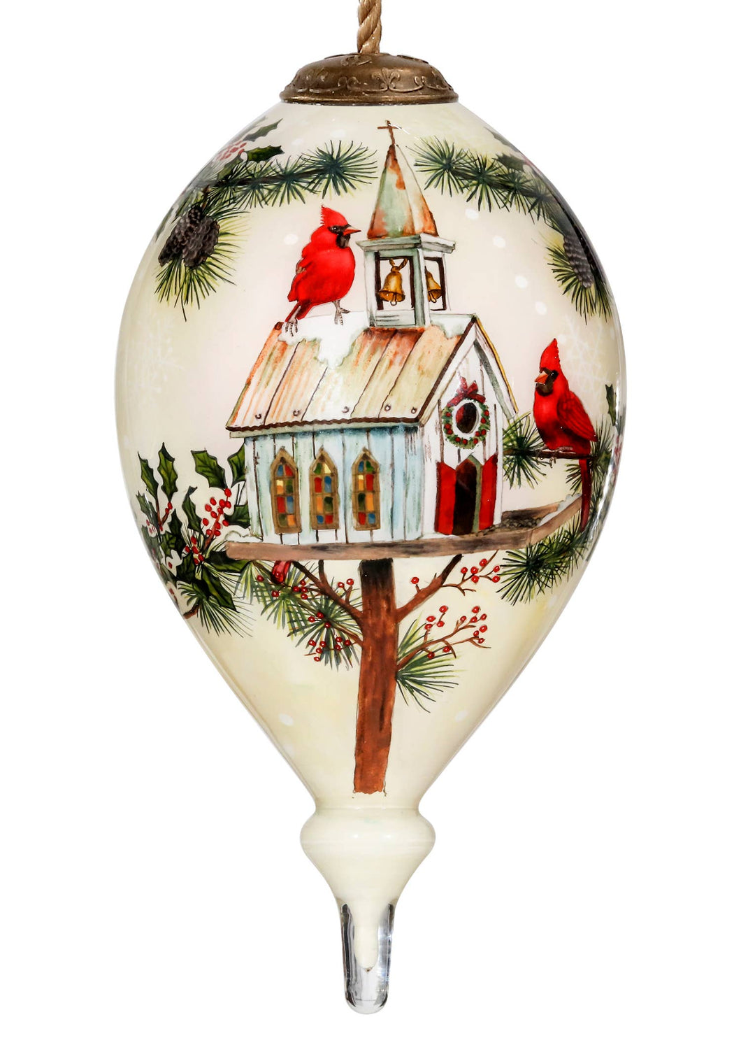 Cardinal Church Christmas Glass Christmas Ornament - Hand Painted