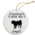 Pug Round Ceramic Christmas Ornament