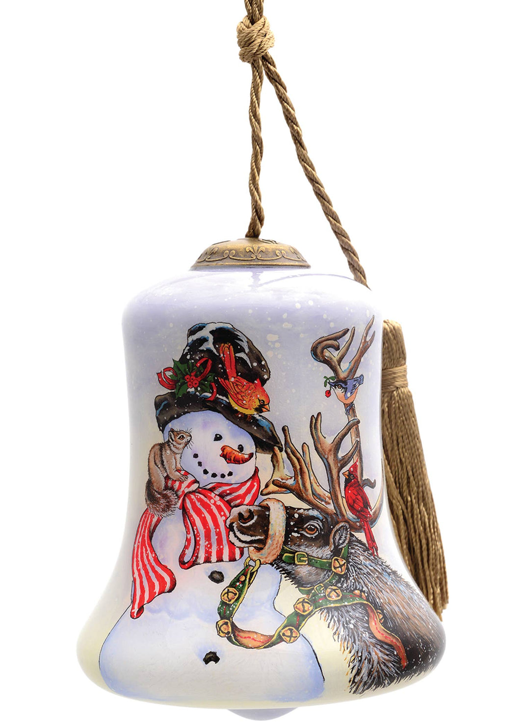 Snowman and Deer Glass Christmas Ornament - Hand Painted