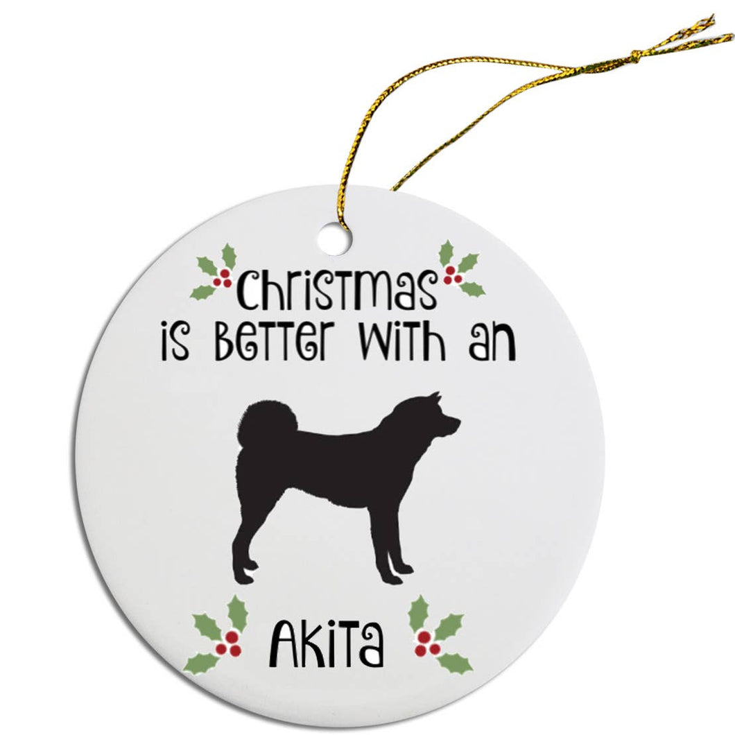 Akita Round Ceramic Christmas Ornament