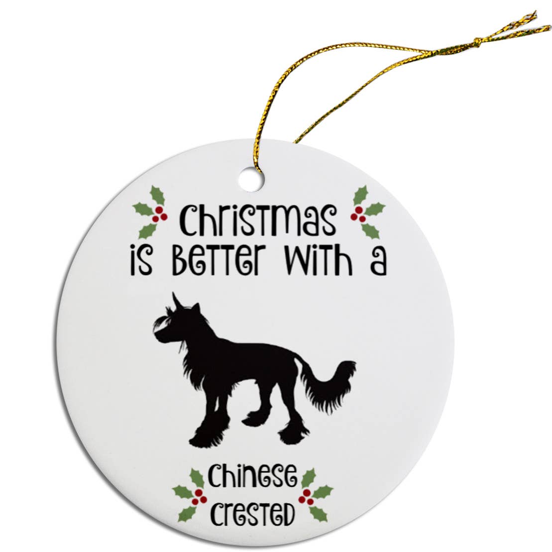 Chinese Crested Round Christmas Ornament