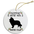 Bearded Collie Round Ceramic Christmas Ornament