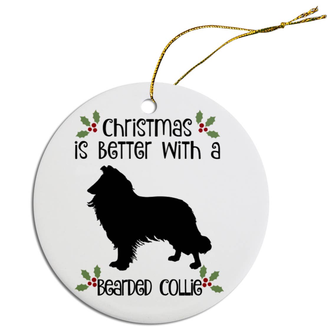 Bearded Collie Round Ceramic Christmas Ornament