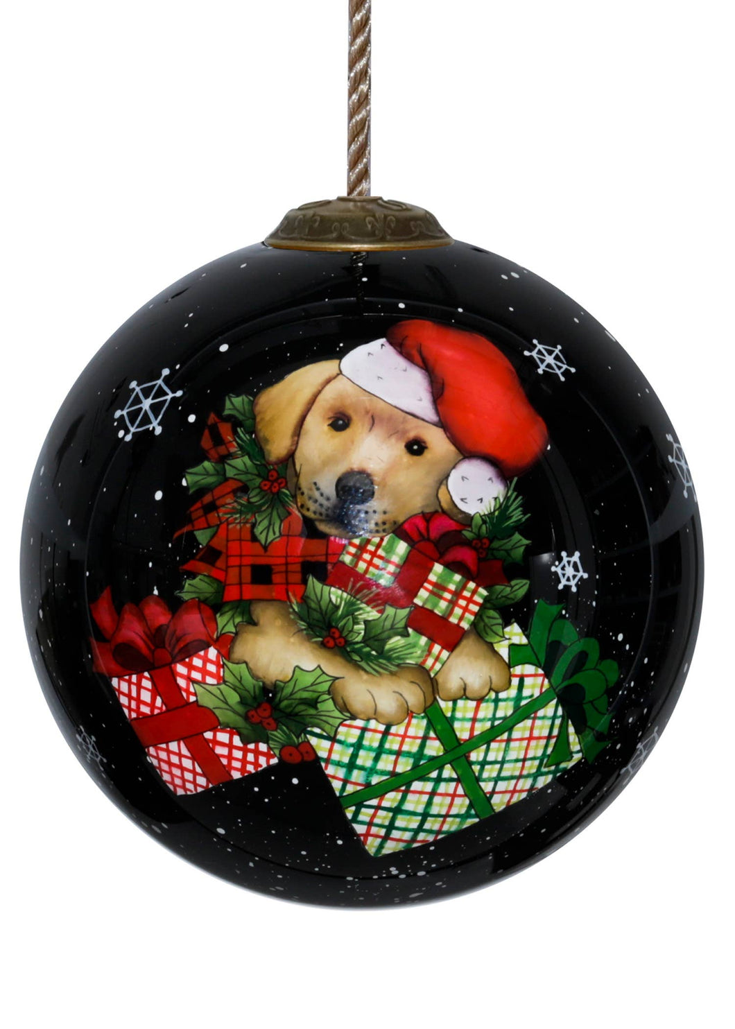 Christmas Dog Hand Painted Glass Hanging Tree Ornament