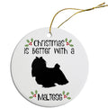 Maltese Round Ceramic Christmas Ornament