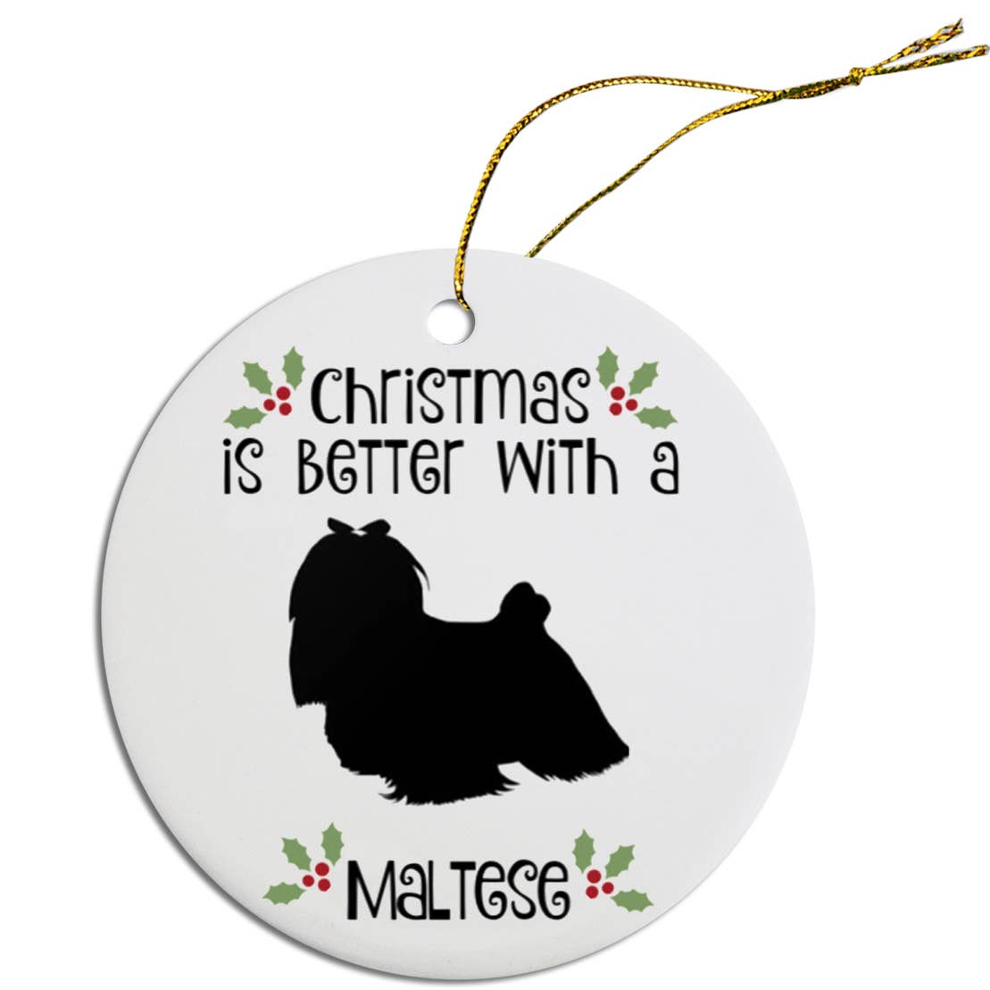 Maltese Round Ceramic Christmas Ornament