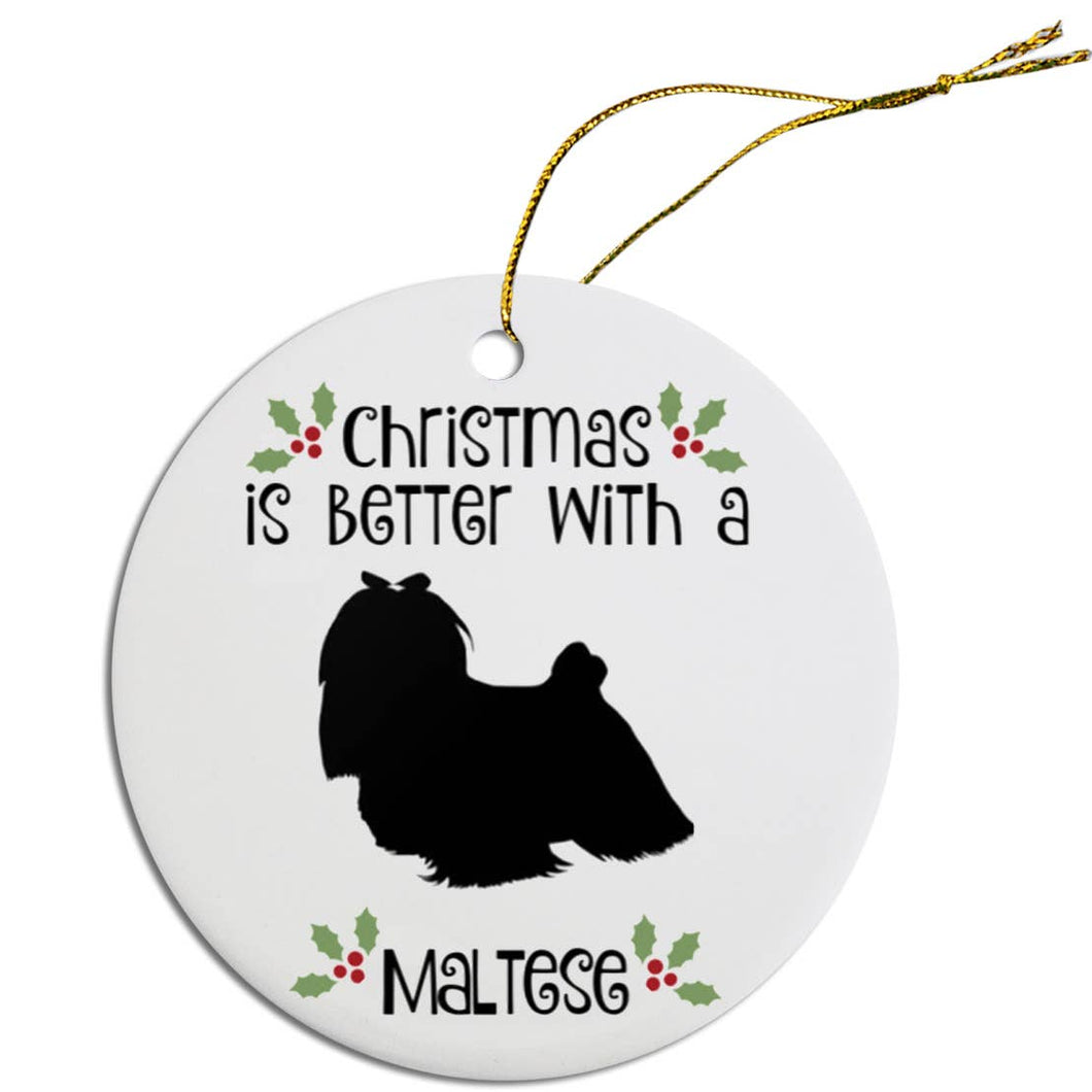 Maltese Round Ceramic Christmas Ornament