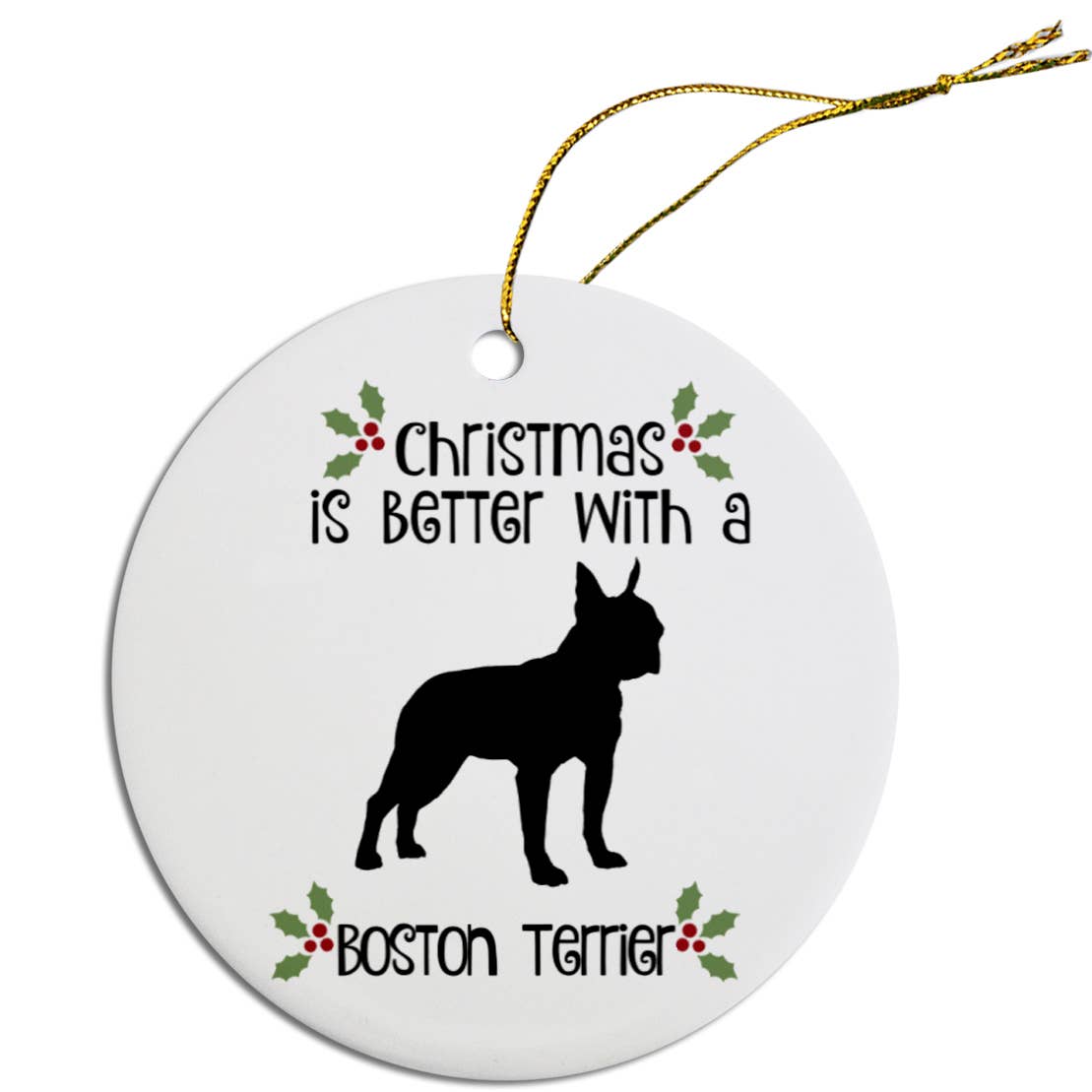 Boston Terrier Round Ceramic Christmas Ornament