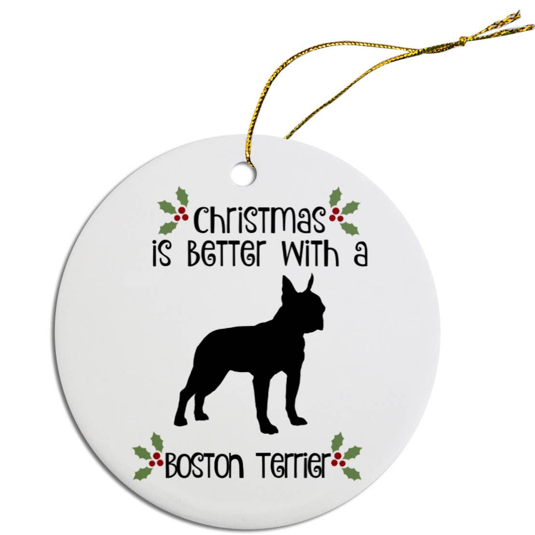 Boston Terrier Round Ceramic Christmas Ornament