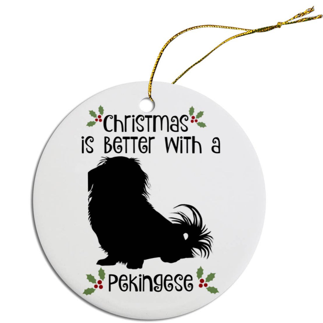 Pekingese Round Ceramic Christmas Ornament
