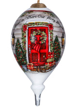 Load image into Gallery viewer, Home Is Where Our Story Begins Glass Christmas Ornament - Hand Painted
