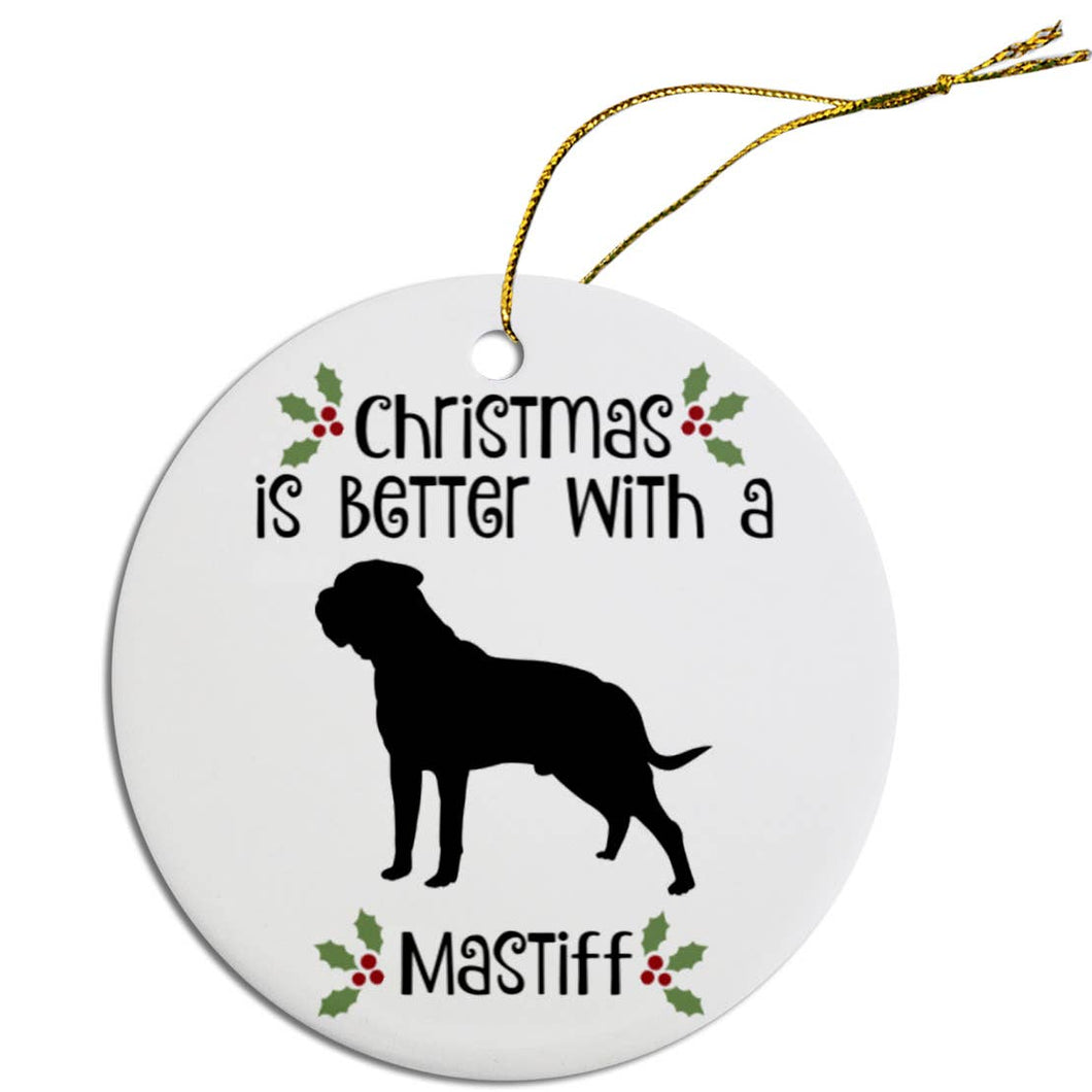 Mastiff Round Ceramic Christmas Ornament