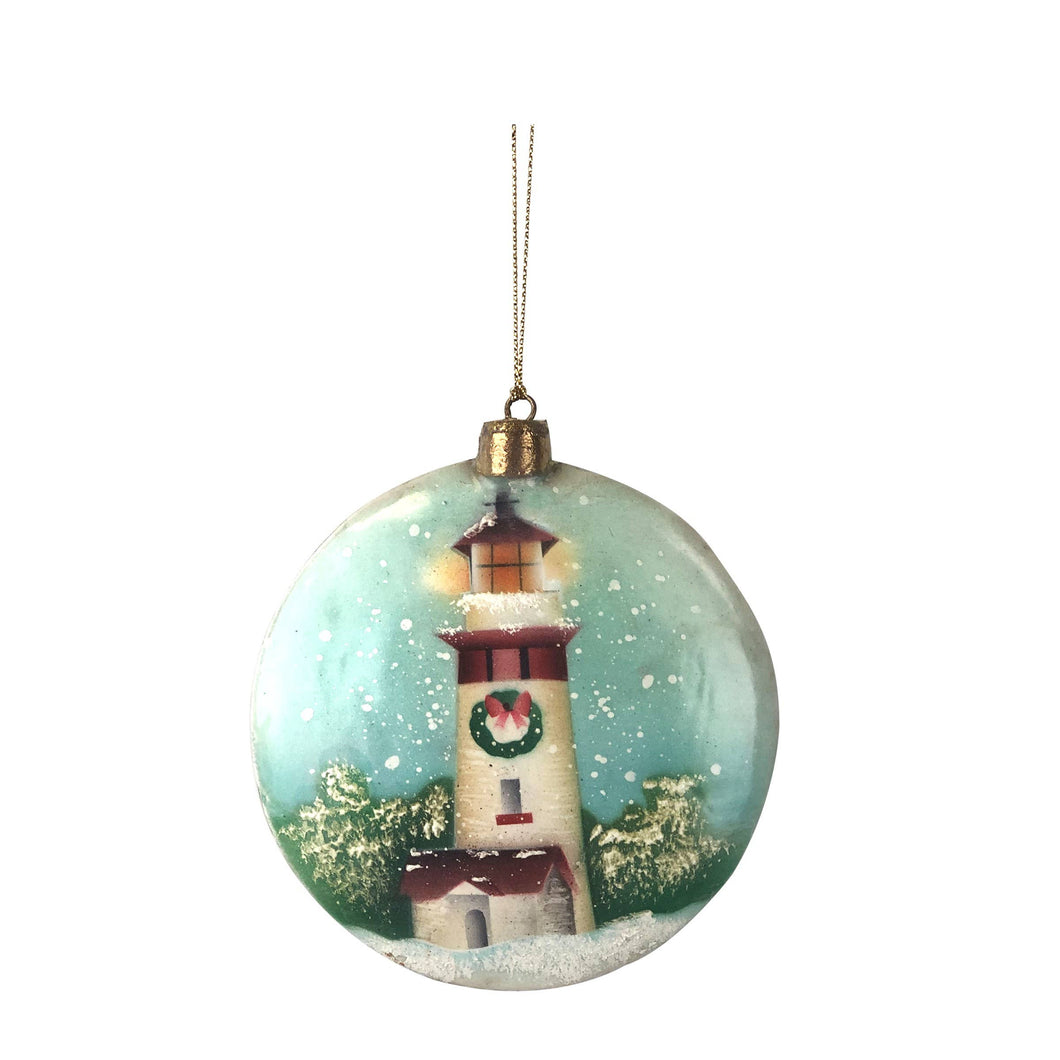 Capiz Christmas Lighthouse Ornament