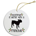 Frenchie Round Ceramic Christmas Ornament