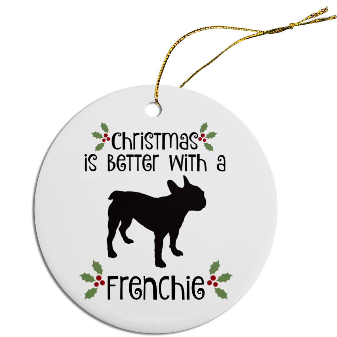 Frenchie Round Ceramic Christmas Ornament