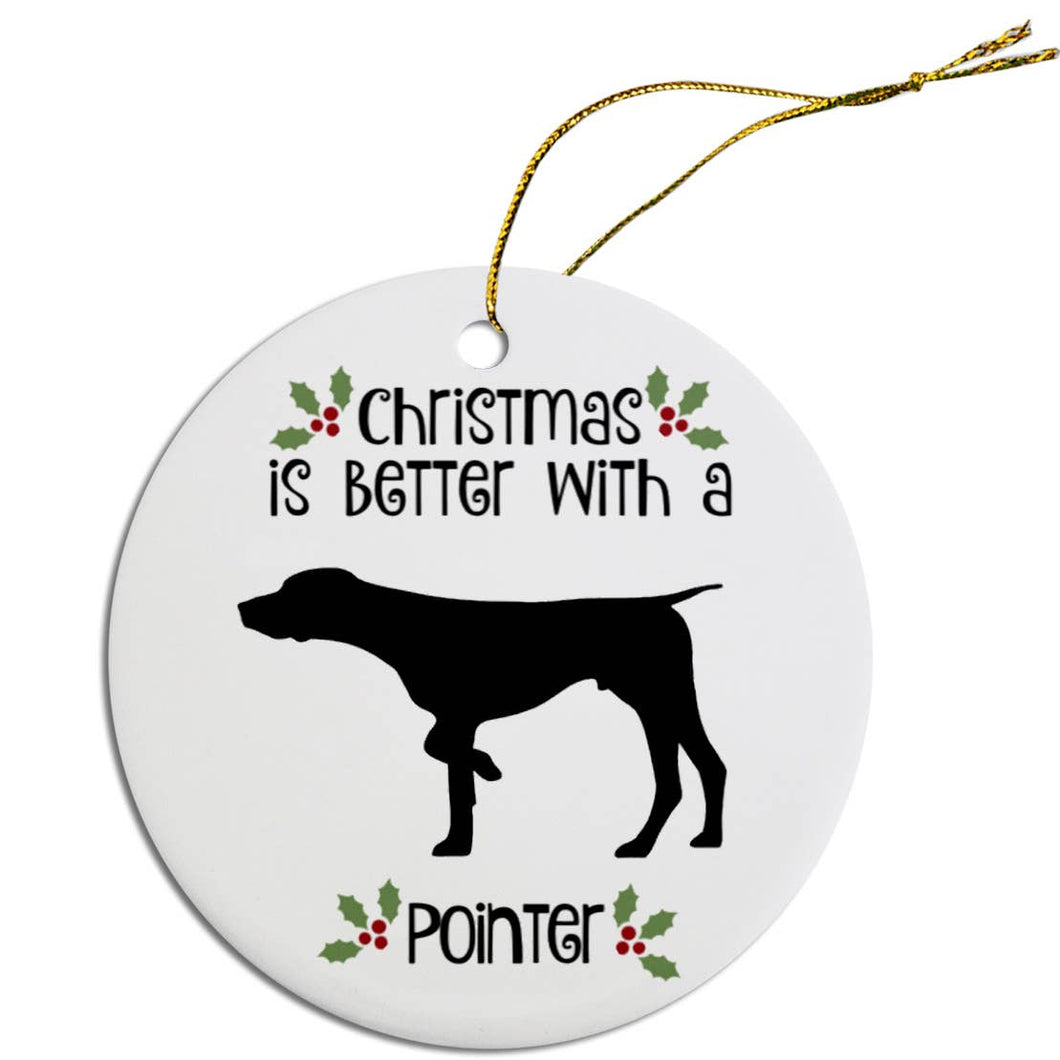 Pointer Round Ceramic Christmas Ornament