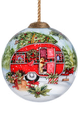 Load image into Gallery viewer, Red Camper Hand Painted Christmas Glass Ornament (home for the holidays)
