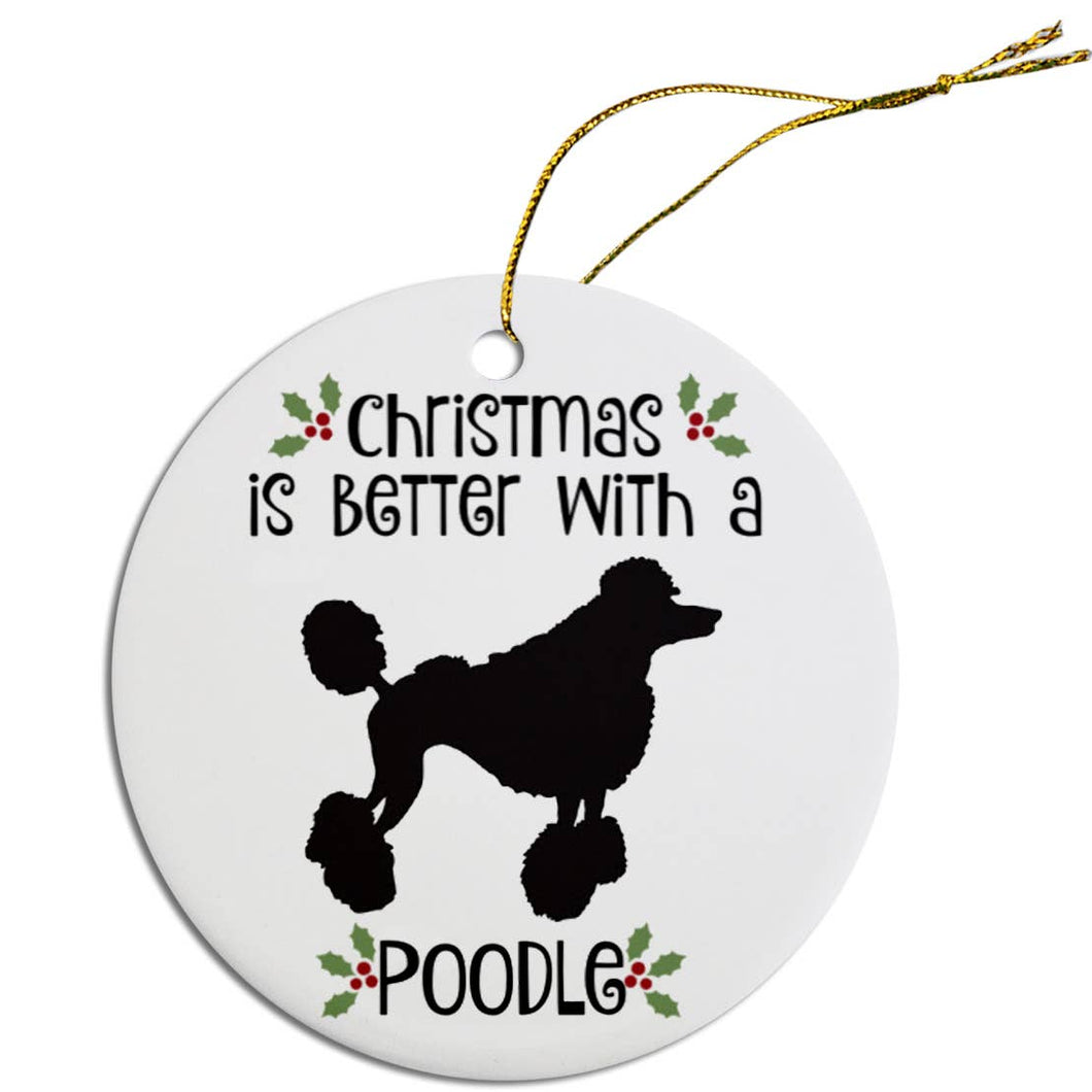 Poodle Round Ceramic Christmas Ornament