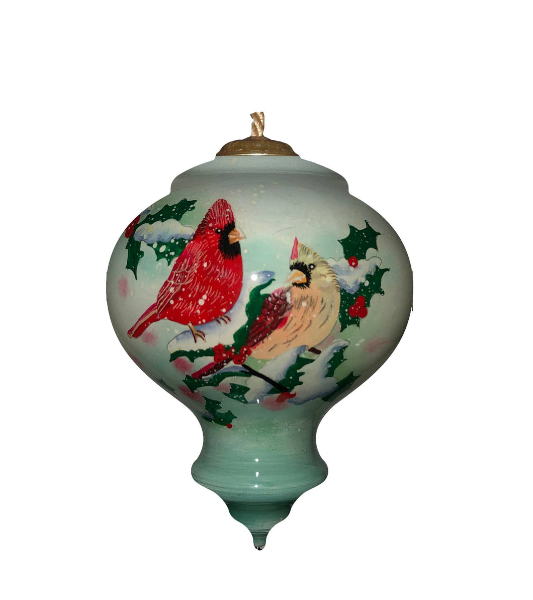 Winter Companion Cardinal Couple Glass Christmas Ornament - Hand Painted