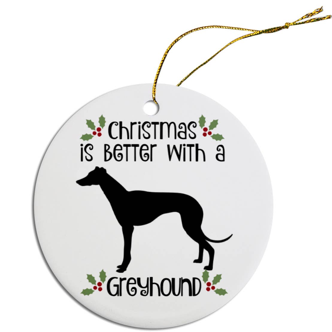 Greyhound Round Ceramic Christmas Ornament