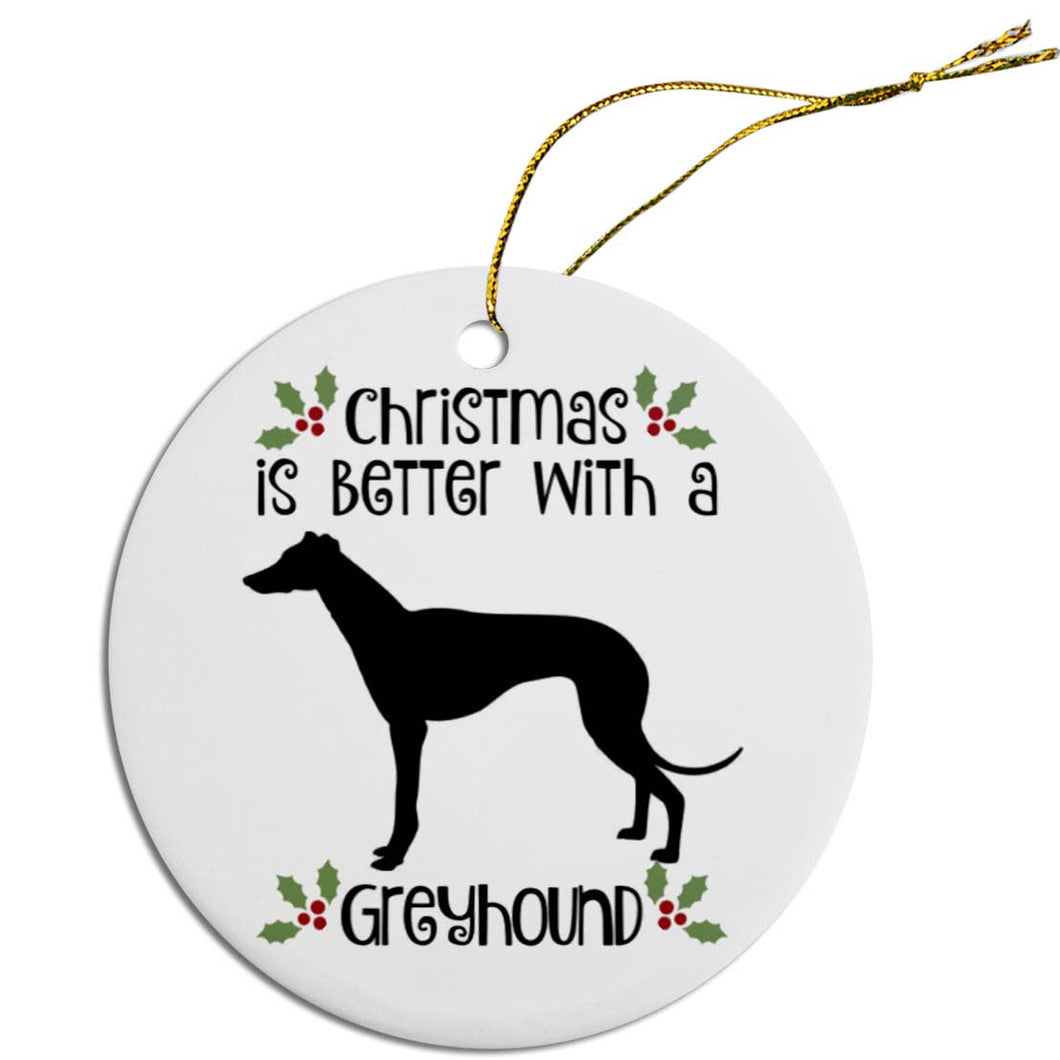 Greyhound Round Ceramic Christmas Ornament