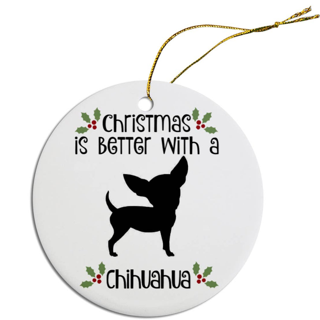 Chihuahua Round Ceramic Christmas Ornament
