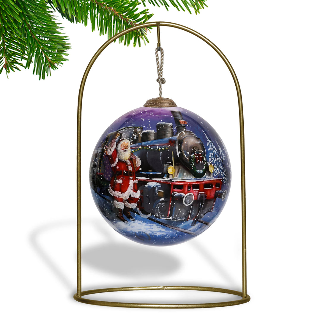 North Pole Station Santa Christmas Glass Ornament