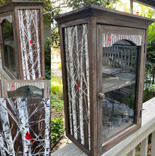 Load image into Gallery viewer, Cardinal in Birches Cabinet -  Hand Painted Reclaimed Hanging Curo Cabinet
