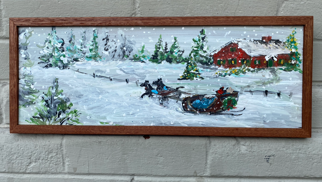 Sleigh Ride #7. Original reclaimed wood painting