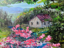 Load image into Gallery viewer, Cabin By The Stream. Original Reclaimed Pallet Wood Painting
