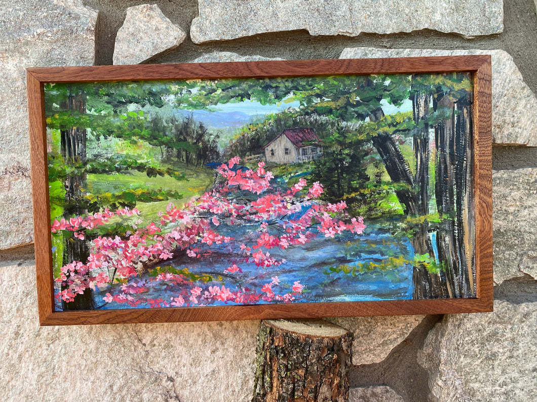 Cabin By The Stream. Original Reclaimed Pallet Wood Painting