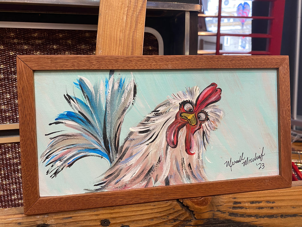 Curious Rooster #8 reclaimed wood painting