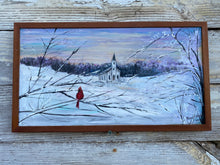 Load image into Gallery viewer, &quot;Snowy Sunrise&quot; reclaimed wood painting
