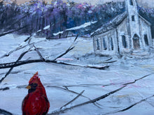 Load image into Gallery viewer, &quot;Snowy Sunrise&quot; reclaimed wood painting

