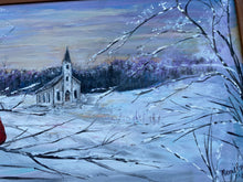 Load image into Gallery viewer, &quot;Snowy Sunrise&quot; reclaimed wood painting
