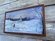 Load image into Gallery viewer, &quot;Snowy Sunrise&quot; reclaimed wood painting
