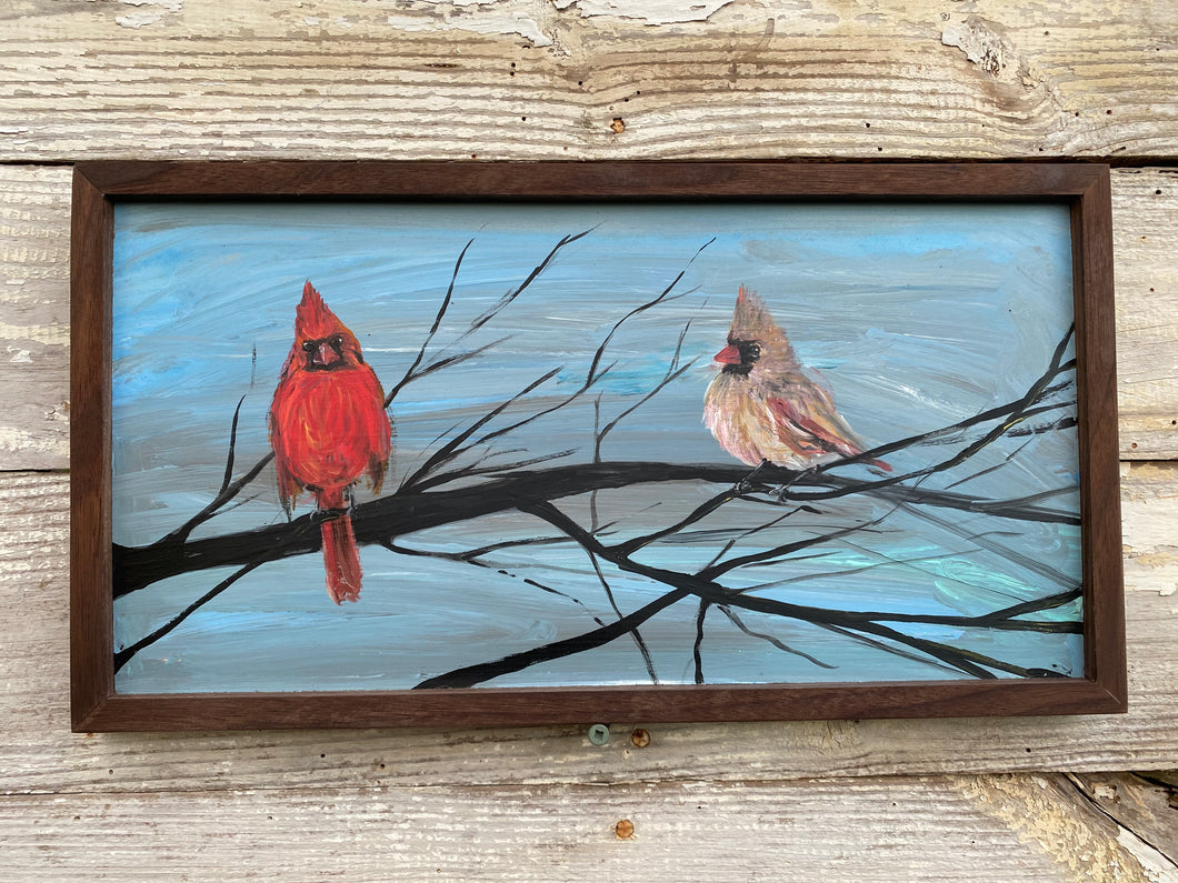 Original reclaimed wood painting “Cardinal Couple #58”