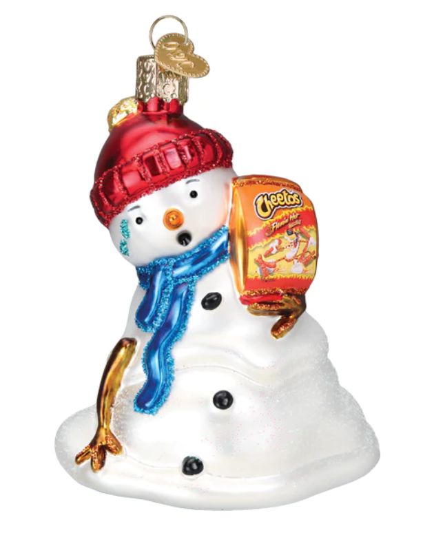 Flaming Cheetos Snowman Ornament - Old World Christmas