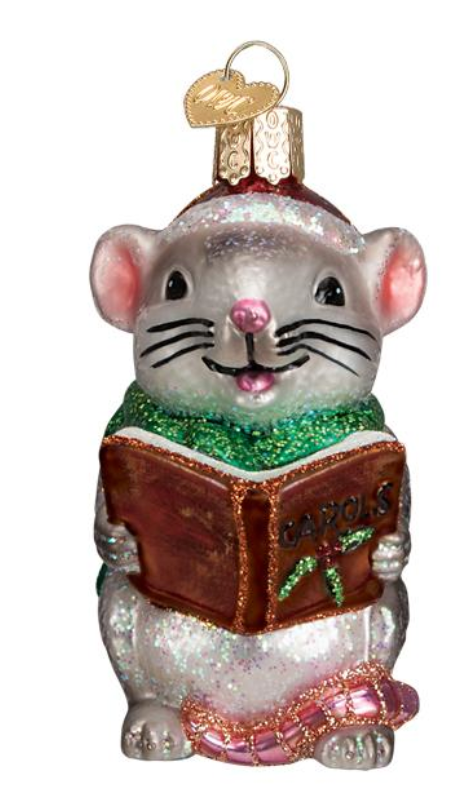 Grey Caroling Mouse Ornament - Old World Christmas