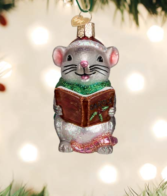 Grey Caroling Mouse Ornament - Old World Christmas