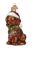 Load image into Gallery viewer, Holiday Chocolate Labrador Pup Ornament - Old World Christmas
