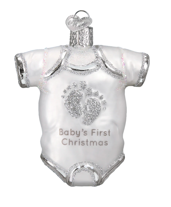 White Baby Onesie Baby's First Christmas Ornament - Old World Christmas