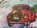 Red Truck with Tree. 8” x 12” canvas print