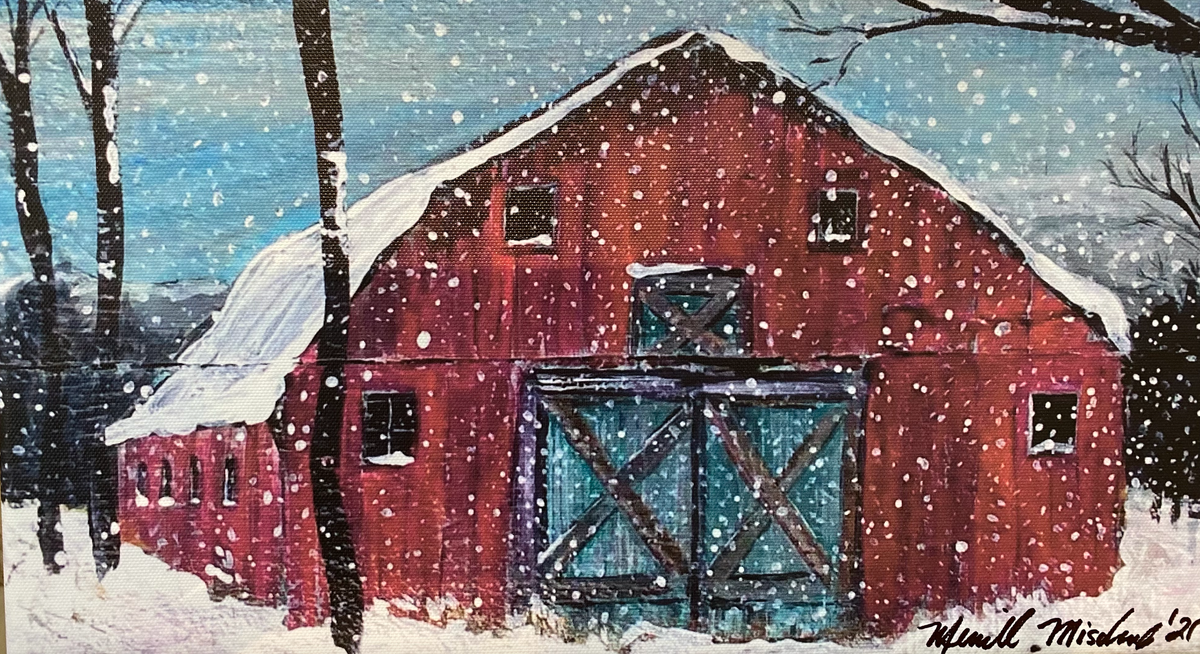 Winter Barn.  8” x 14” canvas print