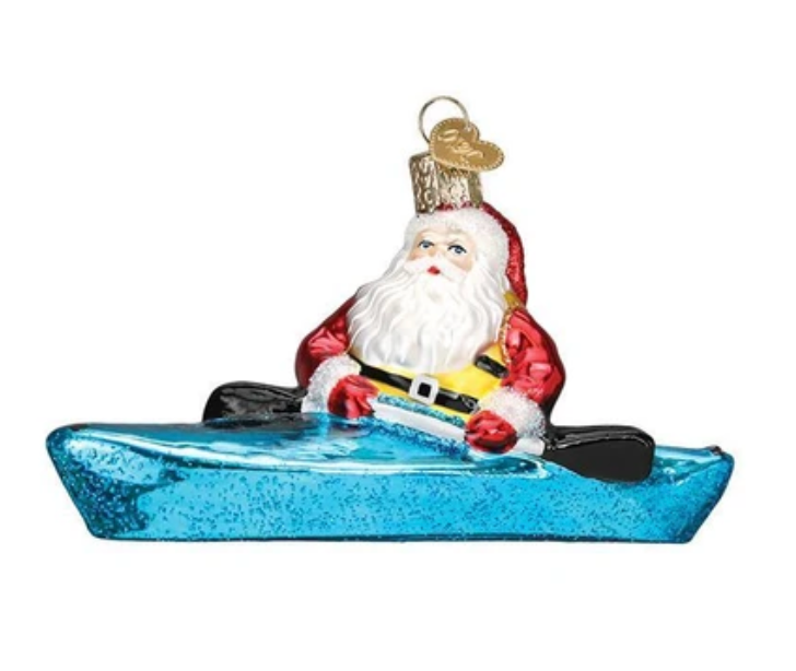Santa in Kayak Ornament - Old World Christmas