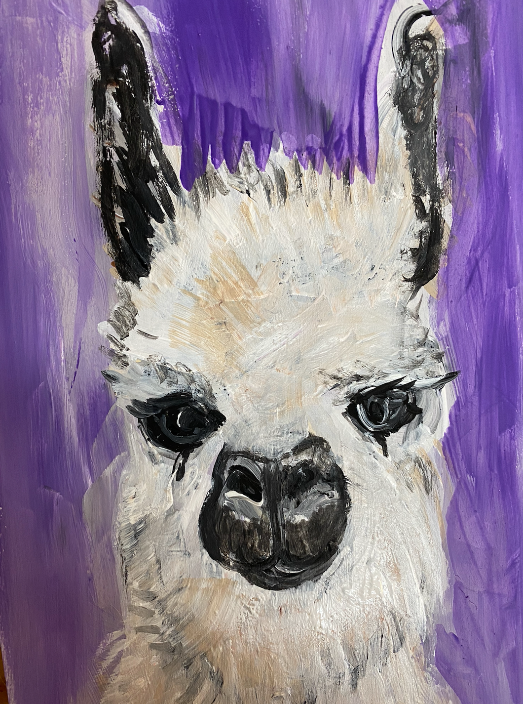 Purple Llama Love Framed Original Painting on Reclaimed Wood